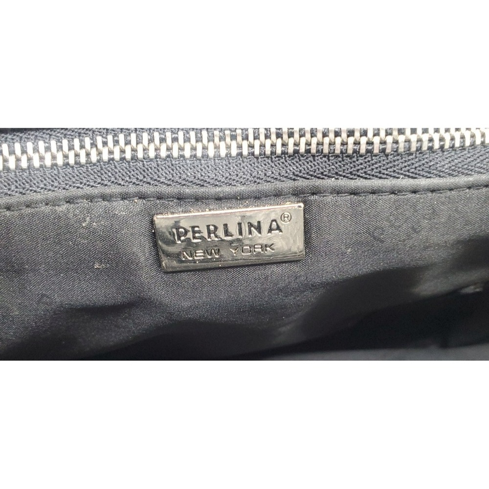 PERLINA Black Shoulder Bag Purse Tote Leather‎ Multi Compartments & Pockets - Picture 4 of 6